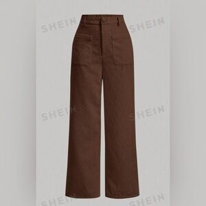 Chocolate Brown Corduroy Pants with Patch Pockets